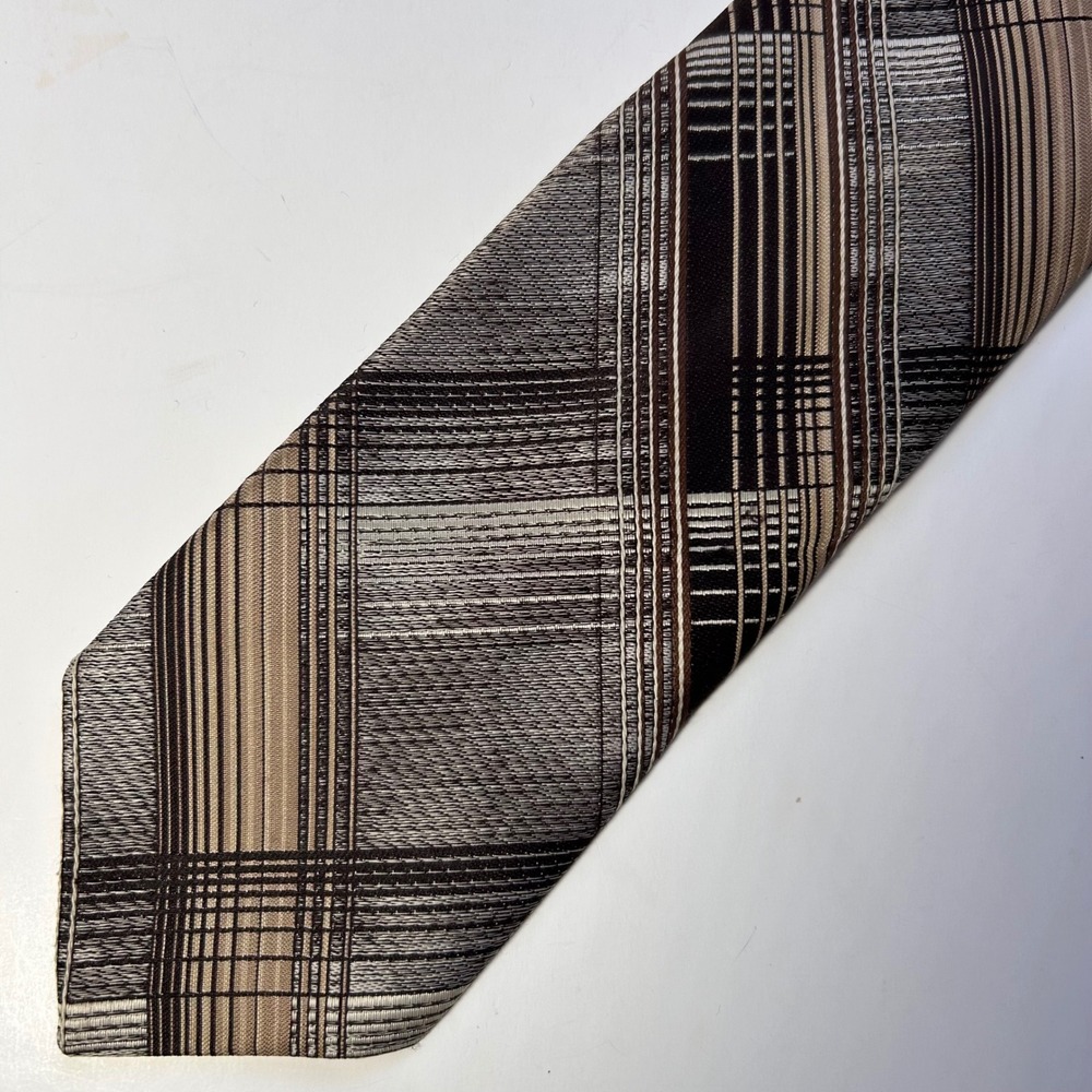 Vintage Givenchy Tie Brown Tan Plaid Geometric Retro Gorpcore Dark Academia 3.5"